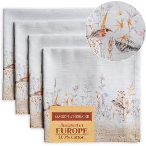 imageMaison dHermine Cloth Napkins 100 Cotton Everyday Set of 4 Dinner Napkins Cloth Washable Kitchen Party Wedding Restaurant Easter Decorations SpringSummer Easter Dew 20quot x 20quot13  Meadow Florals  Beige