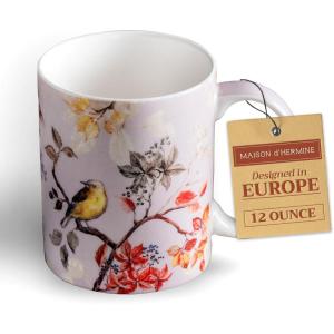 imageMaison d Hermine Coffee Mug with Handles Fine Bone China Pack of One Coffee Mug for Hot Beverages Cappuccino Home Restaurant Perfect for Men ampamp Women Happy Florals  Sweety Roses Are Red 12 Ounce6  Equinoxe  Grey Passerine