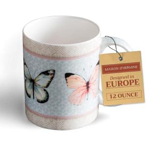 imageMaison d Hermine Coffee Mug with Handles Fine Bone China Pack of One Coffee Mug for Hot Beverages Cappuccino Home Restaurant Perfect for Men ampamp Women Happy Florals  Sweety Roses Are Red 12 Ounce2  Blossoms In Spring  Butterfly
