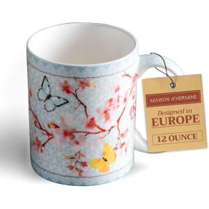 imageMaison d Hermine Coffee Mug with Handles Fine Bone China Pack of One Coffee Mug for Hot Beverages Cappuccino Home Restaurant Perfect for Men ampamp Women Happy Florals  Sweety Roses Are Red 12 Ounce2  Blossoms In Spring  Sakura
