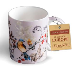 imageMaison d Hermine Coffee Mug with Handles Fine Bone China Pack of One Coffee Mug for Hot Beverages Cappuccino Home Restaurant Perfect for Men ampamp Women Happy Florals  Sweety Roses Are Red 12 Ounce6  Equinoxe  Grey Sparrows