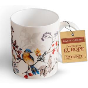 imageMaison d Hermine Coffee Mug with Handles Fine Bone China Pack of Two Coffee Mug for Hot Beverages Cappuccino Latte Home Restaurant Perfect for Men ampamp Women Meadow Florals 15 Ounce3  Equinoxe  Beige Sparrows