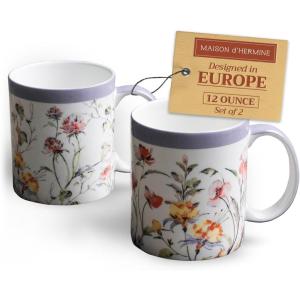 imageMaison d Hermine Coffee Mug with Handles Fine Bone China Pack of Two Coffee Mug for Hot Beverages Cappuccino Latte Home Restaurant Perfect for Men ampamp Women Meadow Florals 15 Ounce10  Summer Floral