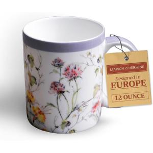 imageMaison d Hermine Coffee Mug with Handles Fine Bone China Pack of Two Coffee Mug for Hot Beverages Cappuccino Latte Home Restaurant Perfect for Men ampamp Women Meadow Florals 15 Ounce10  Summer Floral  Pink Clover