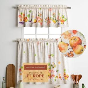 imageMaison d Hermine Cedrat 100 Cotton Set of 3 Kitchen Rod Pocket Window Curtain for Cafe  Kitchen  Bedroom  Home 2 Tiers 28quotX36quot and 1 Valance 56quotX18quot31  Fruit Dhiver