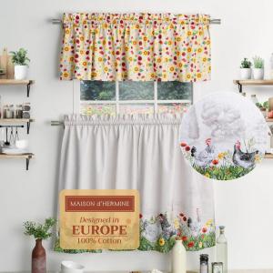 imageMaison d Hermine Cedrat 100 Cotton Set of 3 Kitchen Rod Pocket Window Curtain for Cafe  Kitchen  Bedroom  Home 2 Tiers 28quotX36quot and 1 Valance 56quotX18quot34  Basse Cour