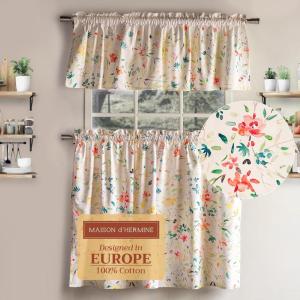 imageMaison d Hermine Cedrat 100 Cotton Set of 3 Kitchen Rod Pocket Window Curtain for Cafe  Kitchen  Bedroom  Home 2 Tiers 28quotX36quot and 1 Valance 56quotX18quot08  Colmar