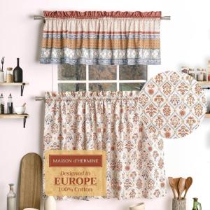 imageMaison d Hermine Cedrat 100 Cotton Set of 3 Kitchen Rod Pocket Window Curtain for Cafe  Kitchen  Bedroom  Home 2 Tiers 28quotX36quot and 1 Valance 56quotX18quot30  Romane