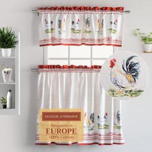 imageMaison d Hermine Cedrat 100 Cotton Set of 3 Kitchen Rod Pocket Window Curtain for Cafe  Kitchen  Bedroom  Home 2 Tiers 28quotX36quot and 1 Valance 56quotX18quot04  Campagne