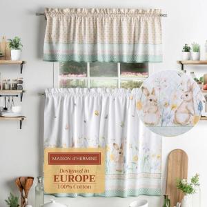 imageMaison d Hermine Cedrat 100 Cotton Set of 3 Kitchen Rod Pocket Window Curtain for Cafe  Kitchen  Bedroom  Home 2 Tiers 28quotX36quot and 1 Valance 56quotX18quot38  Easter Dew