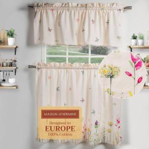 imageMaison d Hermine Cedrat 100 Cotton Set of 3 Kitchen Rod Pocket Window Curtain for Cafe  Kitchen  Bedroom  Home 2 Tiers 28quotX36quot and 1 Valance 56quotX18quot02  Botanical Fresh
