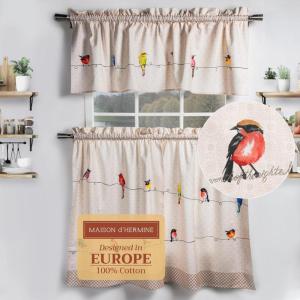 imageMaison d Hermine Cedrat 100 Cotton Set of 3 Kitchen Rod Pocket Window Curtain for Cafe  Kitchen  Bedroom  Home 2 Tiers 28quotX36quot and 1 Valance 56quotX18quot06  Birdies on Wire
