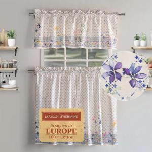 imageMaison d Hermine Cedrat 100 Cotton Set of 3 Kitchen Rod Pocket Window Curtain for Cafe  Kitchen  Bedroom  Home 2 Tiers 28quotX36quot and 1 Valance 56quotX18quot10  Faience