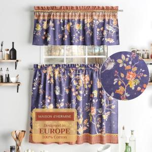 imageMaison d Hermine Cedrat 100 Cotton Set of 3 Kitchen Rod Pocket Window Curtain for Cafe  Kitchen  Bedroom  Home 2 Tiers 28quotX36quot and 1 Valance 56quotX18quot41  Kelim  Infinity