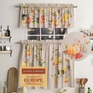 imageMaison d Hermine Cedrat 100 Cotton Set of 3 Kitchen Rod Pocket Window Curtain for Cafe  Kitchen  Bedroom  Home 2 Tiers 28quotX36quot and 1 Valance 56quotX18quot32  Potiron