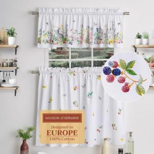 imageMaison d Hermine Cedrat 100 Cotton Set of 3 Kitchen Rod Pocket Window Curtain for Cafe  Kitchen  Bedroom  Home 2 Tiers 28quotX36quot and 1 Valance 56quotX18quot25  Printemps