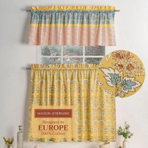 imageMaison d Hermine Cedrat 100 Cotton Set of 3 Kitchen Rod Pocket Window Curtain for Cafe  Kitchen  Bedroom  Home 2 Tiers 28quotX36quot and 1 Valance 56quotX18quot28  Marquise