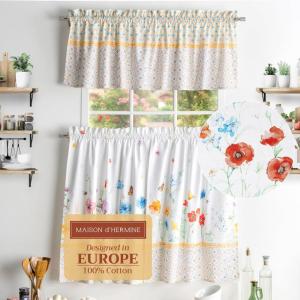 imageMaison d Hermine Cedrat 100 Cotton Set of 3 Kitchen Rod Pocket Window Curtain for Cafe  Kitchen  Bedroom  Home 2 Tiers 28quotX36quot and 1 Valance 56quotX18quot39  Summer Whisper