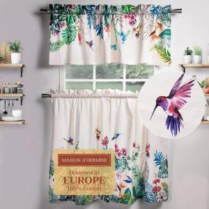 imageMaison d Hermine Cedrat 100 Cotton Set of 3 Kitchen Rod Pocket Window Curtain for Cafe  Kitchen  Bedroom  Home 2 Tiers 28quotX36quot and 1 Valance 56quotX18quot07  Tropiques