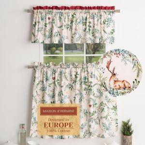 imageMaison d Hermine Cedrat 100 Cotton Set of 3 Kitchen Rod Pocket Window Curtain for Cafe  Kitchen  Bedroom  Home 2 Tiers 28quotX36quot and 1 Valance 56quotX18quot33  Holly Time