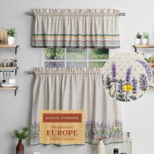 imageMaison d Hermine Cedrat 100 Cotton Set of 3 Kitchen Rod Pocket Window Curtain for Cafe  Kitchen  Bedroom  Home 2 Tiers 28quotX36quot and 1 Valance 56quotX18quot29  Fanny Lavender