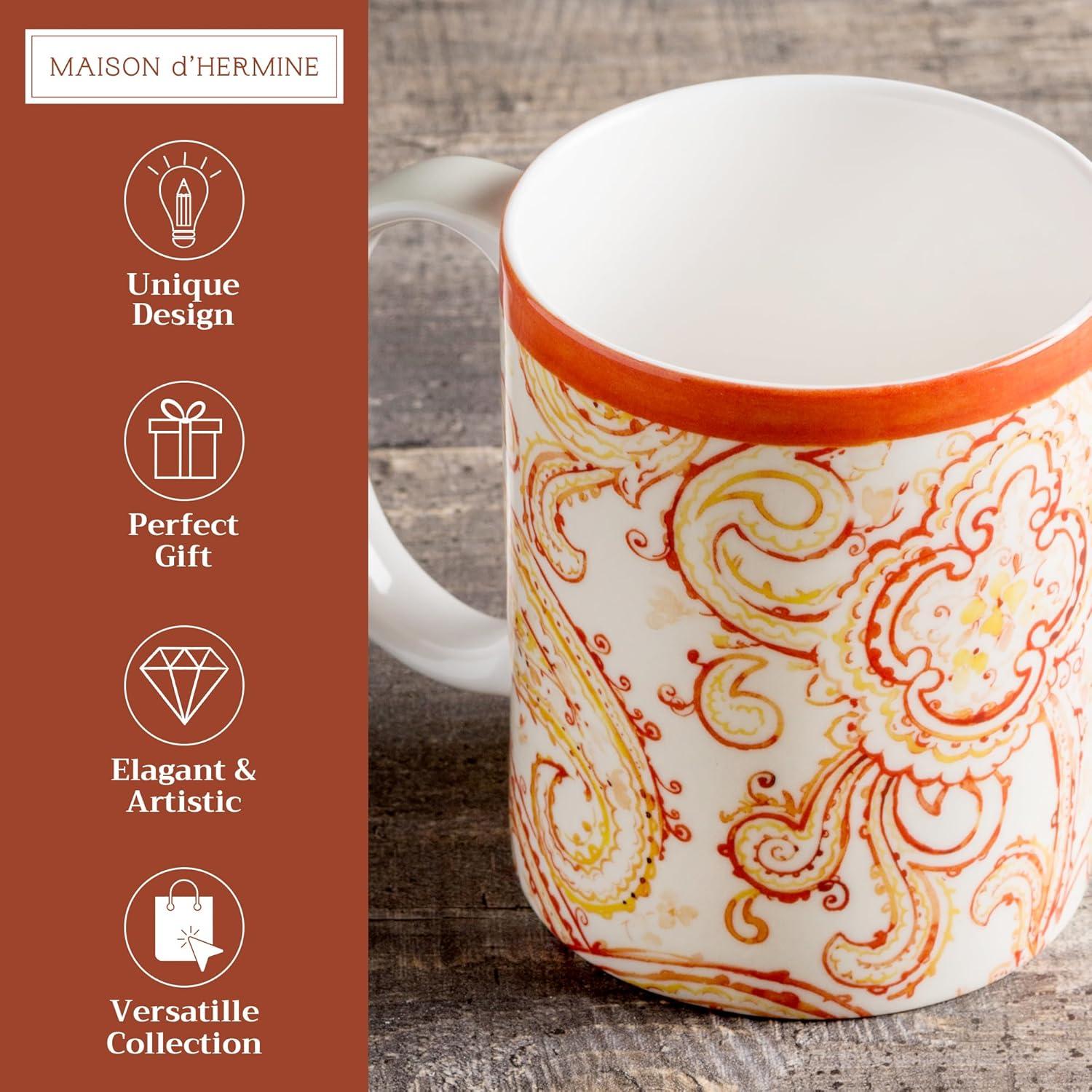 imageMaison d Hermine Coffee Mug with Handles Fine Bone China Pack of One Coffee Mug for Hot Beverages Cappuccino Latte Home Restaurant Perfect for Men ampamp Women Mountain Life  Chalet 15 Ounce3  Palatial Paisley  Paisley Autumn