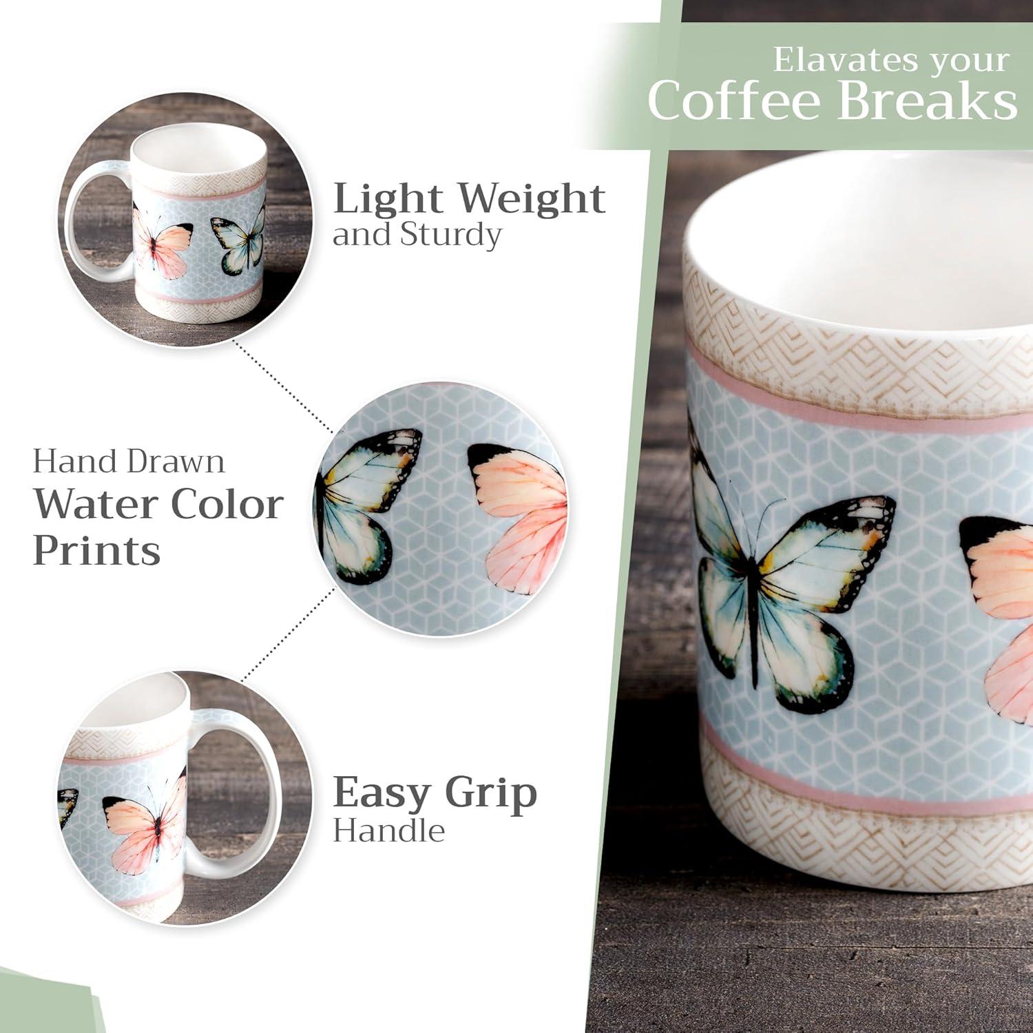 imageMaison d Hermine Coffee Mug with Handles Fine Bone China Pack of One Coffee Mug for Hot Beverages Cappuccino Latte Home Restaurant Perfect for Men ampamp Women Mountain Life  Chalet 15 Ounce2  Blossoms In Spring  Butterfly