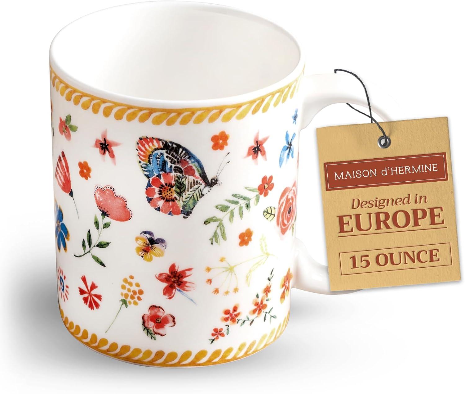 imageMaison d Hermine Coffee Mug with Handles Fine Bone China Pack of One Coffee Mug for Hot Beverages Cappuccino Latte Home Restaurant Perfect for Men ampamp Women Mountain Life  Chalet 15 Ounce7  Happy Florals  Sweety Summer Morning