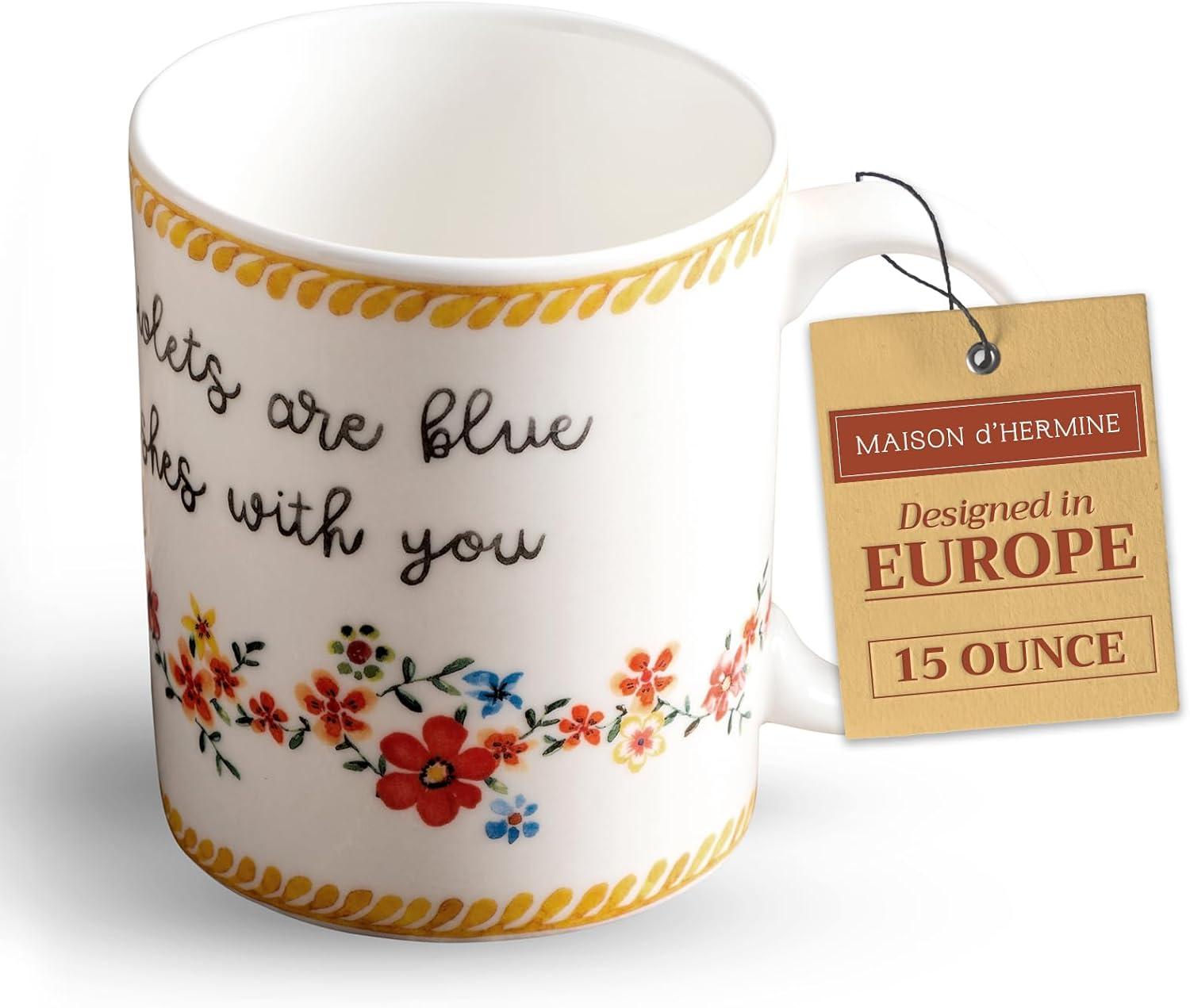 imageMaison d Hermine Coffee Mug with Handles Fine Bone China Pack of One Coffee Mug for Hot Beverages Cappuccino Latte Home Restaurant Perfect for Men ampamp Women Mountain Life  Chalet 15 Ounce7  Happy Florals  Sweety Roses Are Red