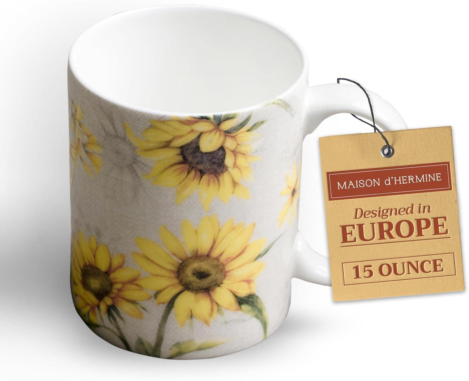 imageMaison d Hermine Coffee Mug with Handles Fine Bone China Pack of One Coffee Mug for Hot Beverages Cappuccino Latte Home Restaurant Perfect for Men ampamp Women Mountain Life  Chalet 15 Ounce10  Candice  Tournesol