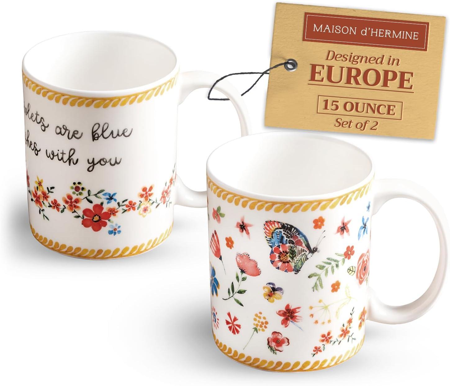 imageMaison d Hermine Coffee Mug with Handles Fine Bone China Pack of One Coffee Mug for Hot Beverages Cappuccino Latte Home Restaurant Perfect for Men ampamp Women Mountain Life  Chalet 15 Ounce7  Happy Florals  Sweety