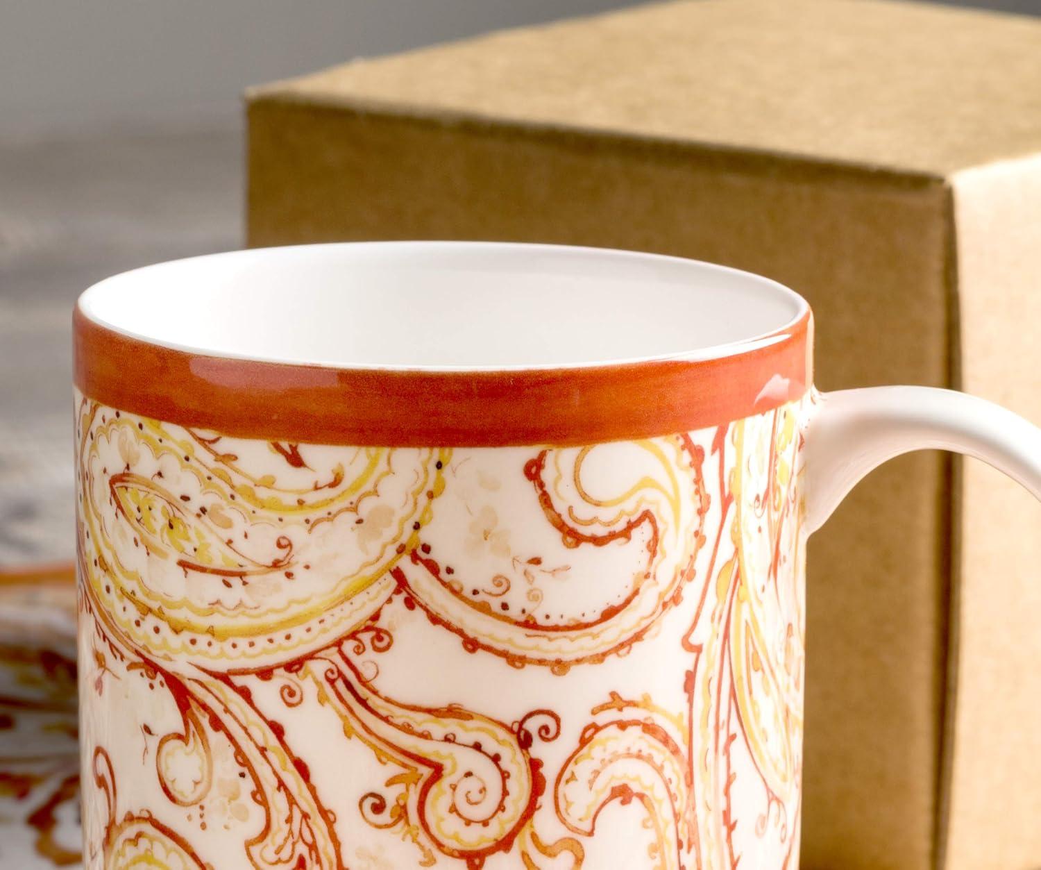 imageMaison d Hermine Coffee Mug with Handles Fine Bone China Pack of One Coffee Mug for Hot Beverages Cappuccino Latte Home Restaurant Perfect for Men ampamp Women Mountain Life  Chalet 15 Ounce3  Palatial Paisley  Paisley Autumn