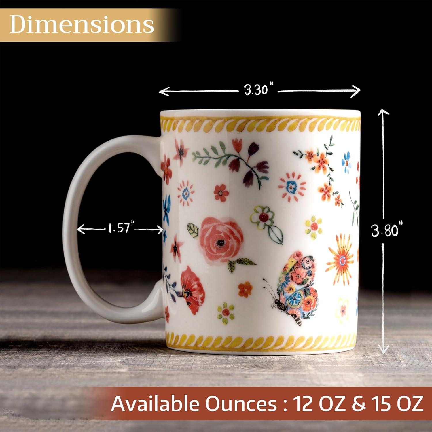 imageMaison d Hermine Coffee Mug with Handles Fine Bone China Pack of One Coffee Mug for Hot Beverages Cappuccino Latte Home Restaurant Perfect for Men ampamp Women Mountain Life  Chalet 15 Ounce7  Happy Florals  Sweety