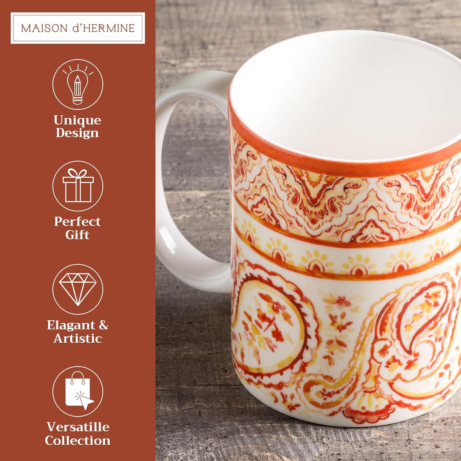 imageMaison d Hermine Coffee Mug with Handles Fine Bone China Pack of One Coffee Mug for Hot Beverages Cappuccino Latte Home Restaurant Perfect for Men ampamp Women Mountain Life  Chalet 15 Ounce3  Palatial Paisley  Indian Summer