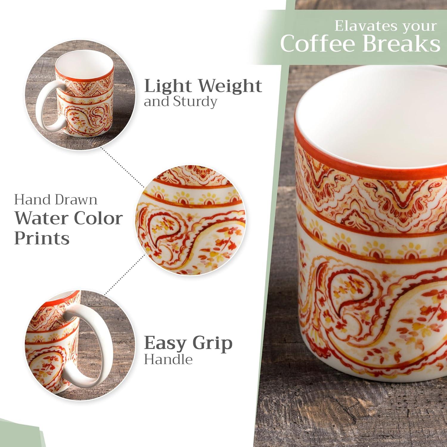 imageMaison d Hermine Coffee Mug with Handles Fine Bone China Pack of One Coffee Mug for Hot Beverages Cappuccino Latte Home Restaurant Perfect for Men ampamp Women Mountain Life  Chalet 15 Ounce3  Palatial Paisley  Indian Summer