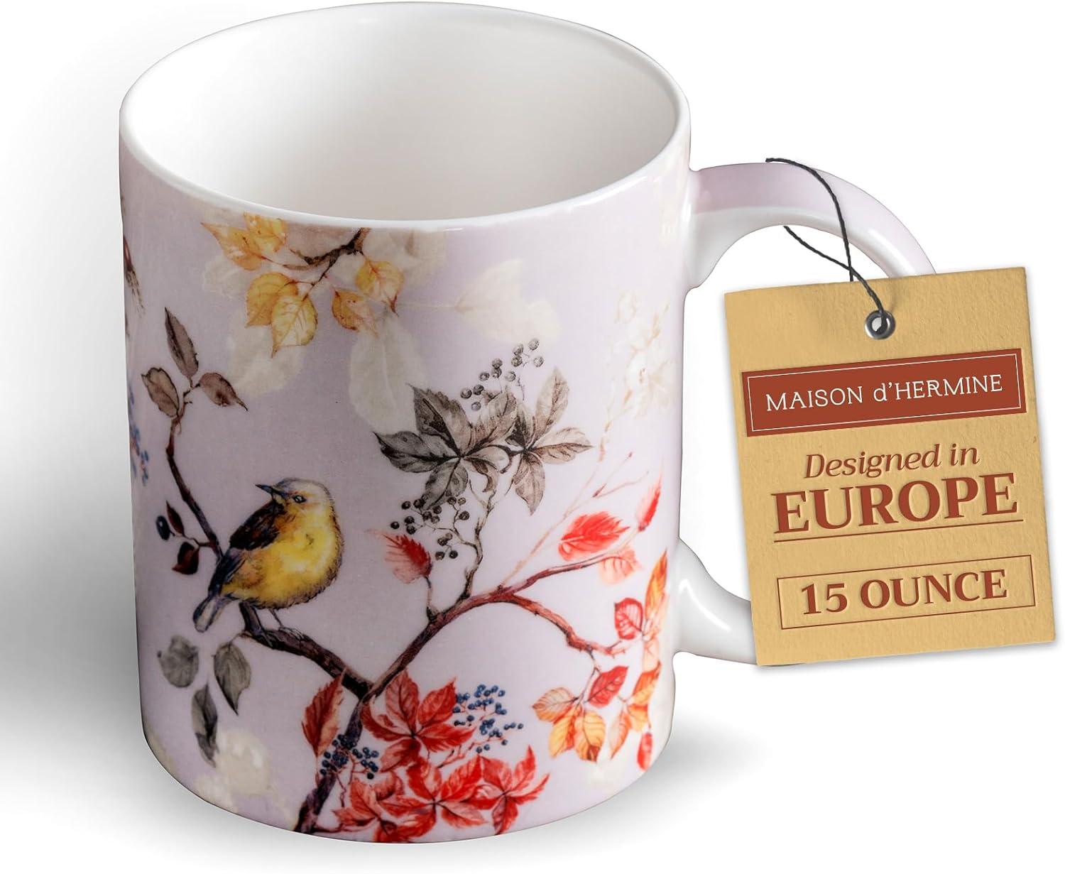 imageMaison d Hermine Coffee Mug with Handles Fine Bone China Pack of One Coffee Mug for Hot Beverages Cappuccino Latte Home Restaurant Perfect for Men ampamp Women Mountain Life  Chalet 15 Ounce6  Equinoxe  Grey Passerine