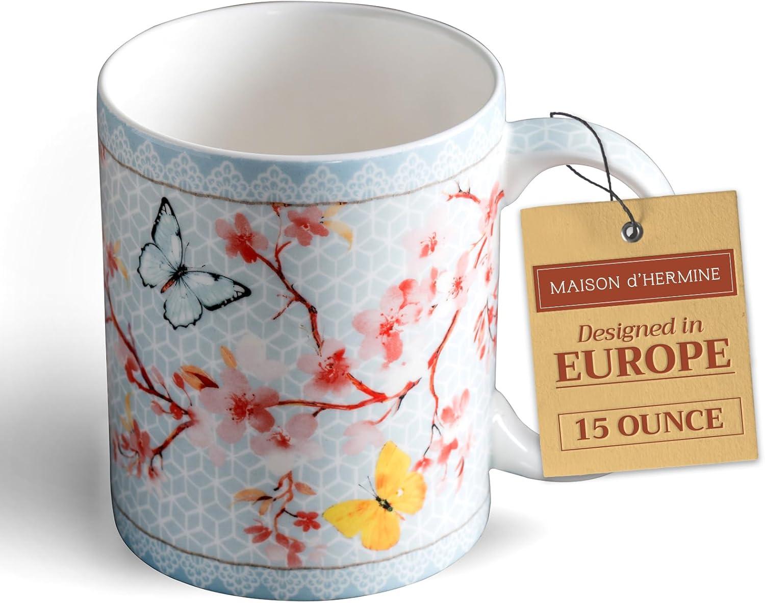 imageMaison d Hermine Coffee Mug with Handles Fine Bone China Pack of One Coffee Mug for Hot Beverages Cappuccino Latte Home Restaurant Perfect for Men ampamp Women Mountain Life  Chalet 15 Ounce2  Blossoms In Spring  Sakura