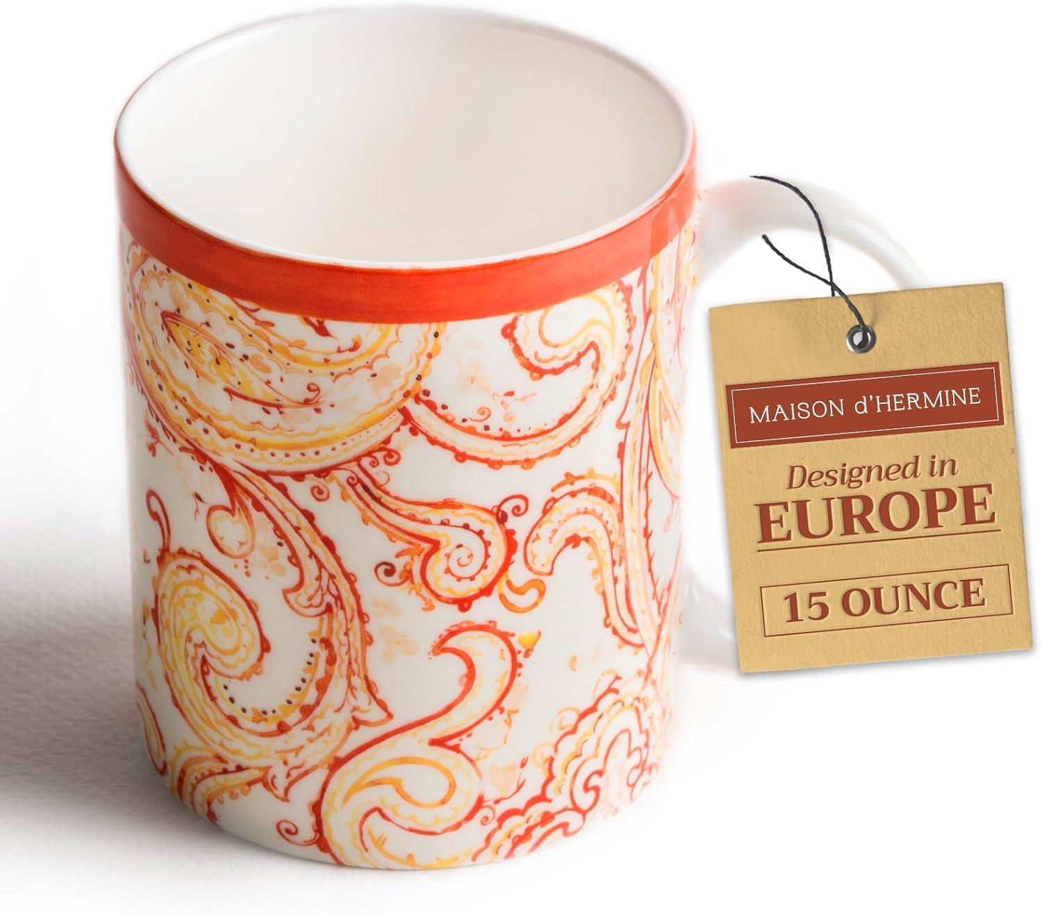 imageMaison d Hermine Coffee Mug with Handles Fine Bone China Pack of One Coffee Mug for Hot Beverages Cappuccino Latte Home Restaurant Perfect for Men ampamp Women Mountain Life  Chalet 15 Ounce3  Palatial Paisley  Paisley Autumn