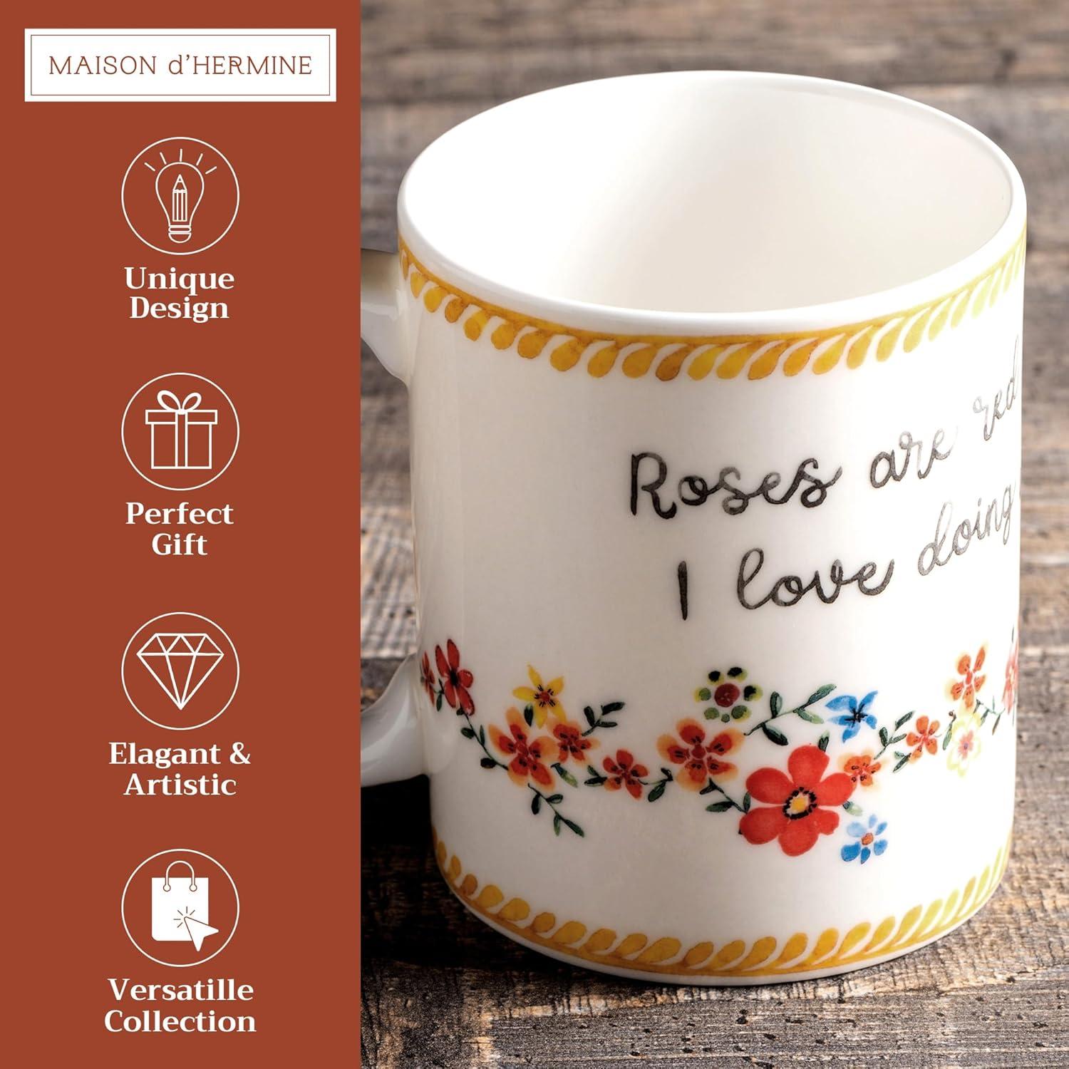 imageMaison d Hermine Coffee Mug with Handles Fine Bone China Pack of One Coffee Mug for Hot Beverages Cappuccino Latte Home Restaurant Perfect for Men ampamp Women Mountain Life  Chalet 15 Ounce7  Happy Florals  Sweety Roses Are Red