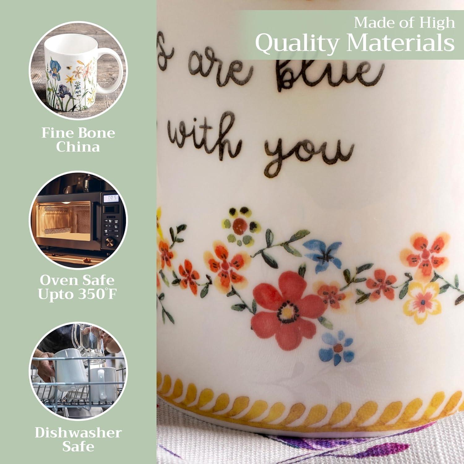 imageMaison d Hermine Coffee Mug with Handles Fine Bone China Pack of One Coffee Mug for Hot Beverages Cappuccino Latte Home Restaurant Perfect for Men ampamp Women Mountain Life  Chalet 15 Ounce7  Happy Florals  Sweety Roses Are Red