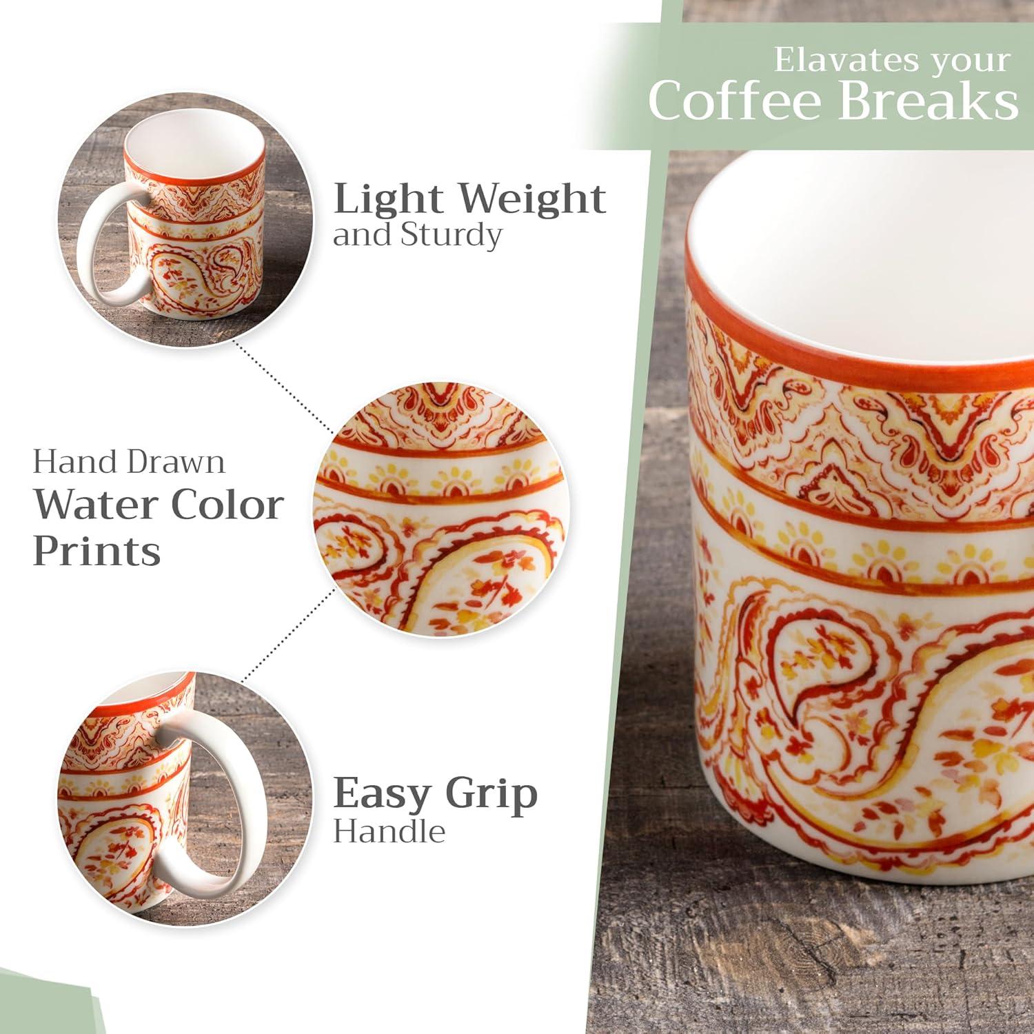 imageMaison d Hermine Coffee Mug with Handles Fine Bone China Pack of One Coffee Mug for Hot Beverages Cappuccino Latte Home Restaurant Perfect for Men ampamp Women Mountain Life  Chalet 15 Ounce3  Palatial Paisley  Paisley Autumn