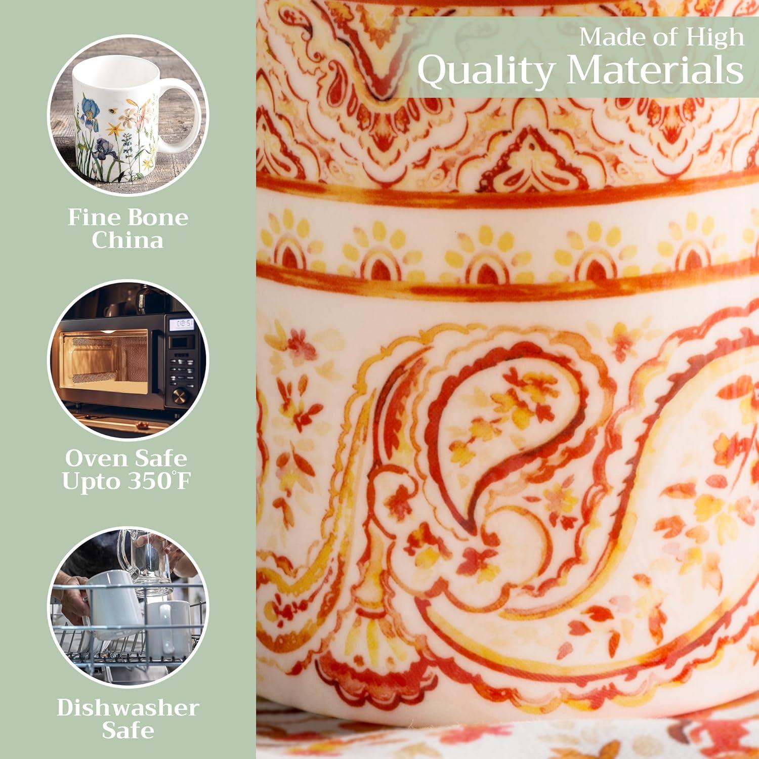 imageMaison d Hermine Coffee Mug with Handles Fine Bone China Pack of One Coffee Mug for Hot Beverages Cappuccino Latte Home Restaurant Perfect for Men ampamp Women Mountain Life  Chalet 15 Ounce3  Palatial Paisley  Indian Summer
