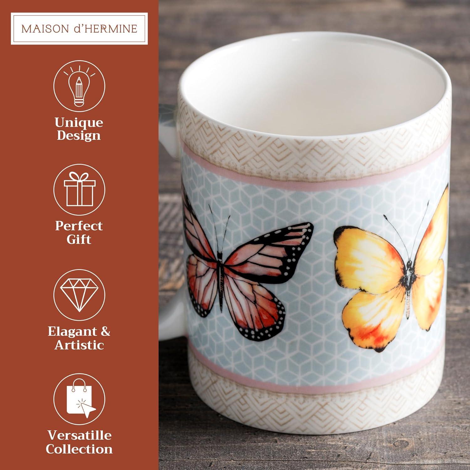 imageMaison d Hermine Coffee Mug with Handles Fine Bone China Pack of One Coffee Mug for Hot Beverages Cappuccino Latte Home Restaurant Perfect for Men ampamp Women Mountain Life  Chalet 15 Ounce2  Blossoms In Spring  Butterfly