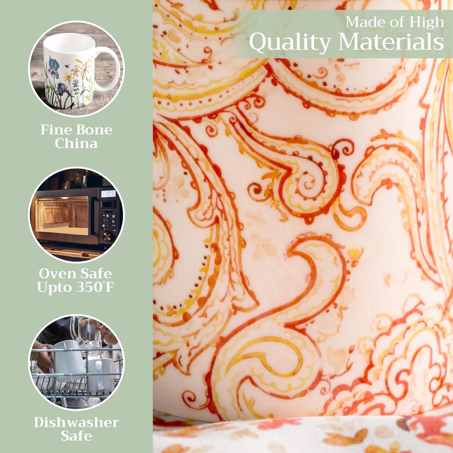 imageMaison d Hermine Coffee Mug with Handles Fine Bone China Pack of One Coffee Mug for Hot Beverages Cappuccino Latte Home Restaurant Perfect for Men ampamp Women Mountain Life  Chalet 15 Ounce3  Palatial Paisley  Paisley Autumn