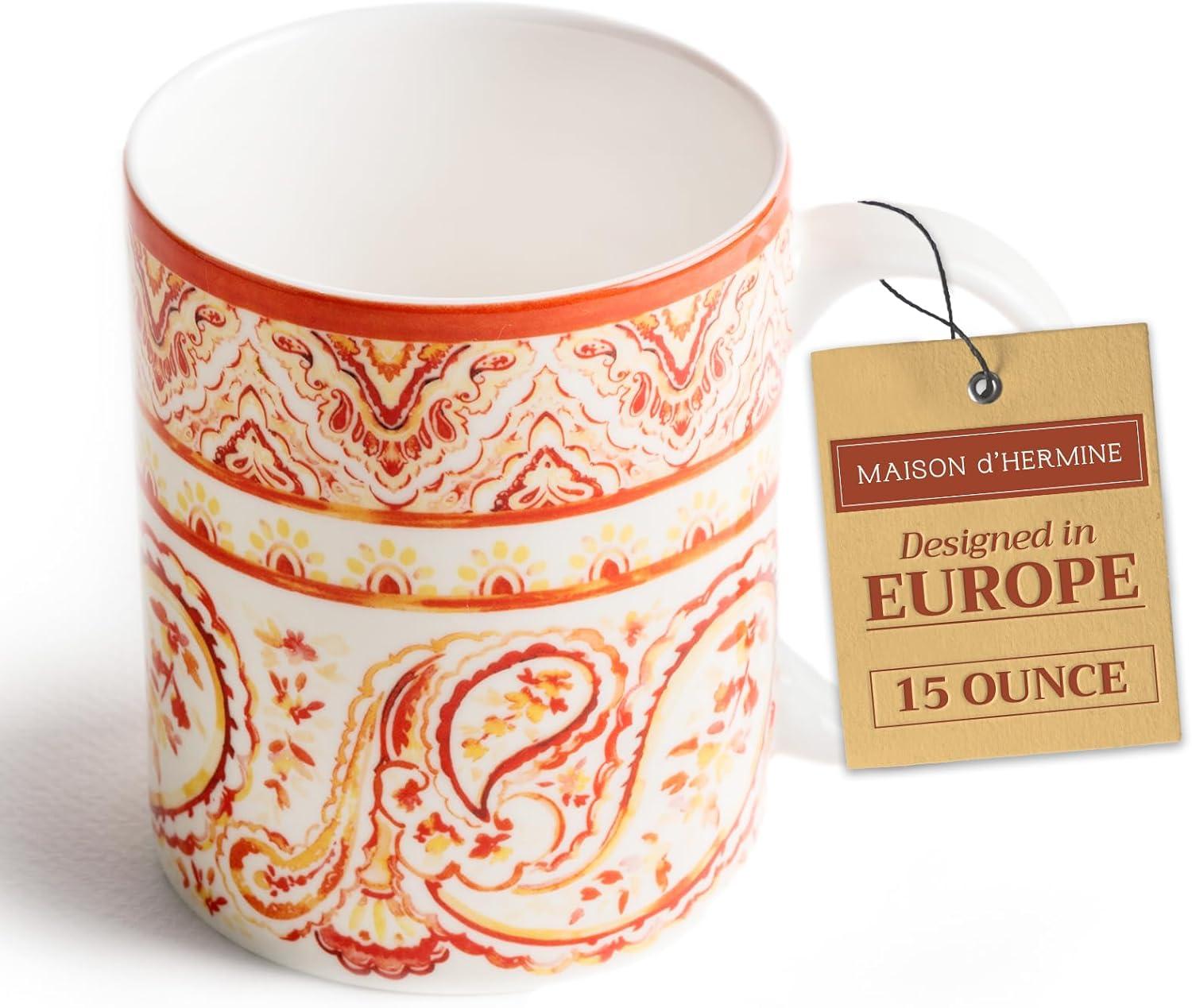 imageMaison d Hermine Coffee Mug with Handles Fine Bone China Pack of One Coffee Mug for Hot Beverages Cappuccino Latte Home Restaurant Perfect for Men ampamp Women Mountain Life  Chalet 15 Ounce3  Palatial Paisley  Indian Summer