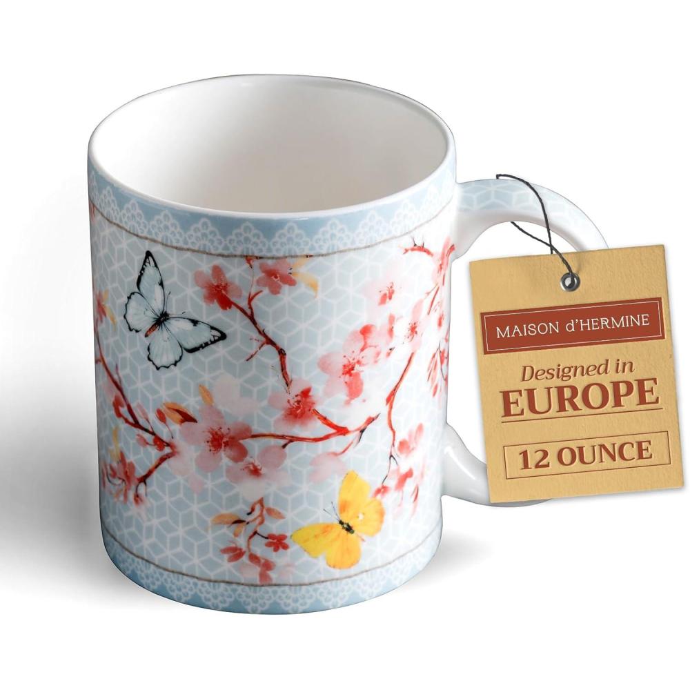 imageMaison d Hermine Coffee Mug with Handles Fine Bone China Pack of One Coffee Mug for Hot Beverages Cappuccino Latte Home Restaurant Perfect for Men ampamp Women Mountain Life  Chalet 15 Ounce2  Blossoms In Spring  Sakura