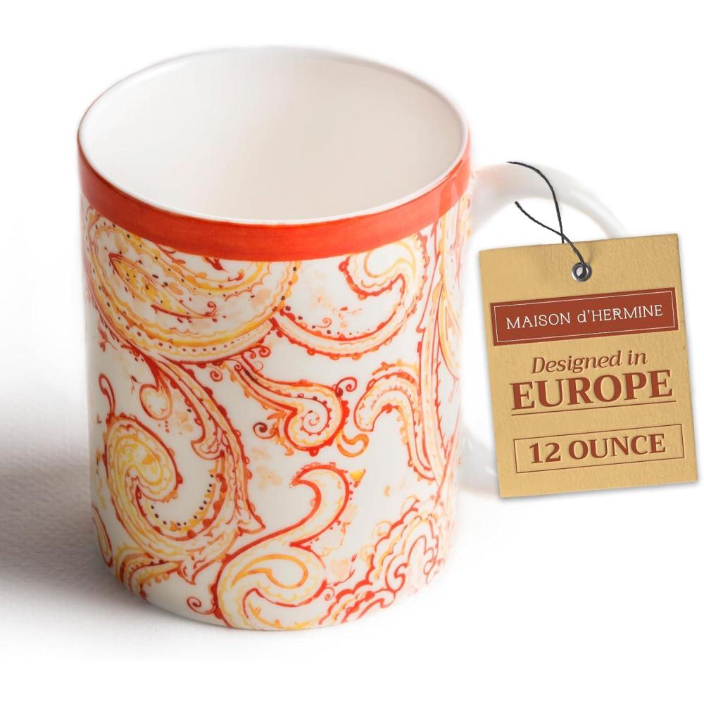 imageMaison d Hermine Coffee Mug with Handles Fine Bone China Pack of One Coffee Mug for Hot Beverages Cappuccino Latte Home Restaurant Perfect for Men ampamp Women Mountain Life  Chalet 15 Ounce3  Palatial Paisley  Paisley Autumn