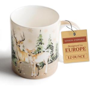imageMaison d Hermine Coffee Mug with Handles Fine Bone China Pack of One Coffee Mug Hot Beverages Cappuccino Home Restaurant Perfect for Men ampamp Women Meadow Florals Beige  Meadow Sunrise 12 Ounce4  Deer In The Woods  Forest Deer