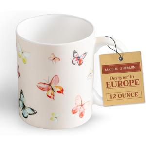imageMaison d Hermine Coffee Mug with Handles Fine Bone China Pack of One Coffee Mug Hot Beverages Cappuccino Home Restaurant Perfect for Men ampamp Women Meadow Florals Beige  Meadow Sunrise 12 Ounce6  Botanical Fresh  Butterflies