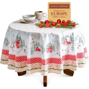 imageMaison d Hermine 100 Cotton Table Cover  63quot Diameter Round Decorative Tablecloth  Washable Tablecloths for Dining Home Farmhouse ampamp Party  for Spring ampamp Summer  Rural Christmas Collection